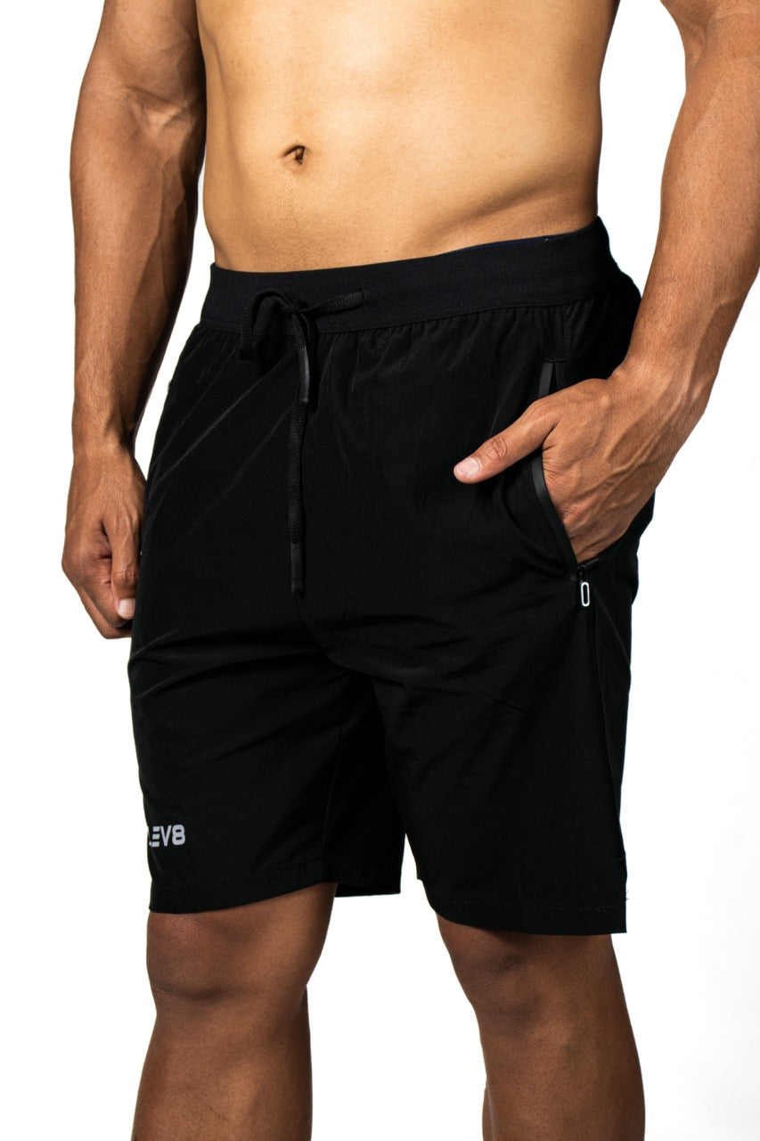 Elev8 black mens training shorts side pocket detail — gym wear SA