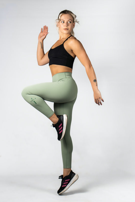 Elev8 green high waist leggings action — womens CrossFit tights SA