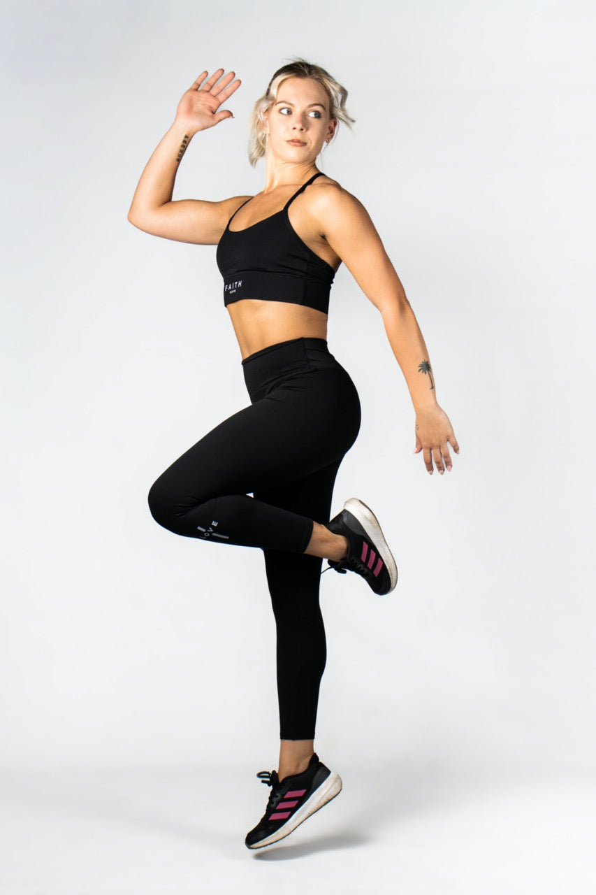 Elev8 Love Leggings Black action shot — womens running tights South Africa