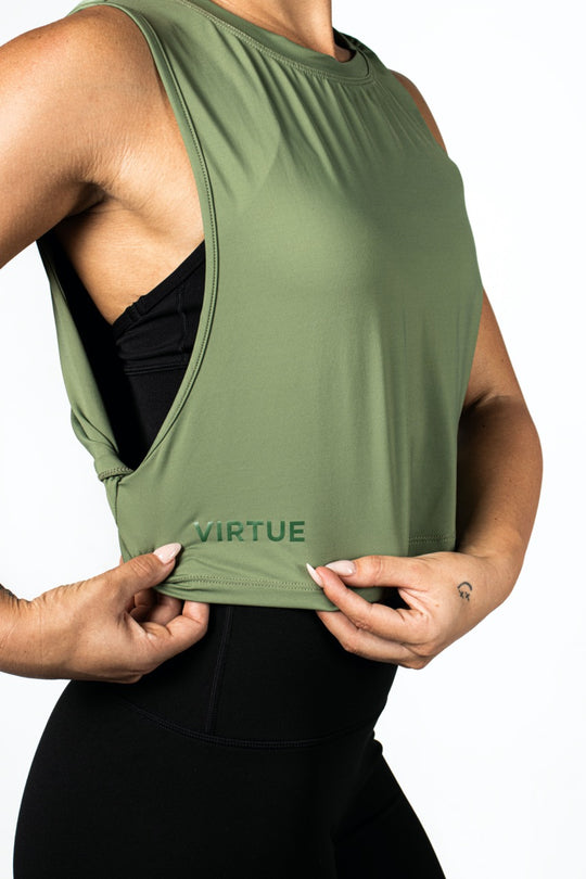 Elev8 green side slit gym tank detail — womens activewear South Africa