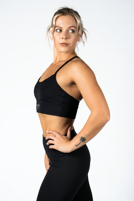 Elev8 Faith Training Bra Black side view — womens CrossFit bra South Africa