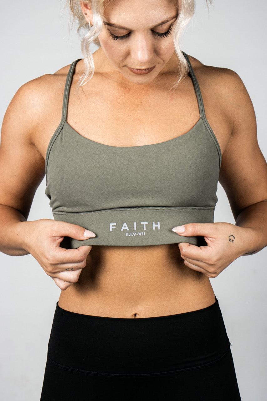 Elev8 Faith Training Bra Army Green — womens gym sports bra SA