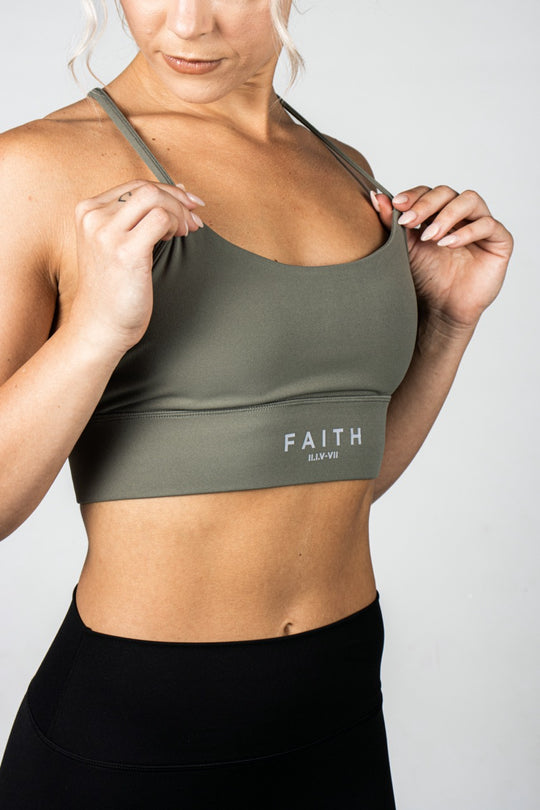 Elev8 green Faith Training Bra strap — womens activewear South Africa