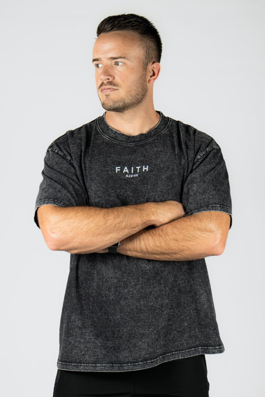 Elev8 Faith Oversized Washed Tee Black — mens oversized gym t-shirt South Africa