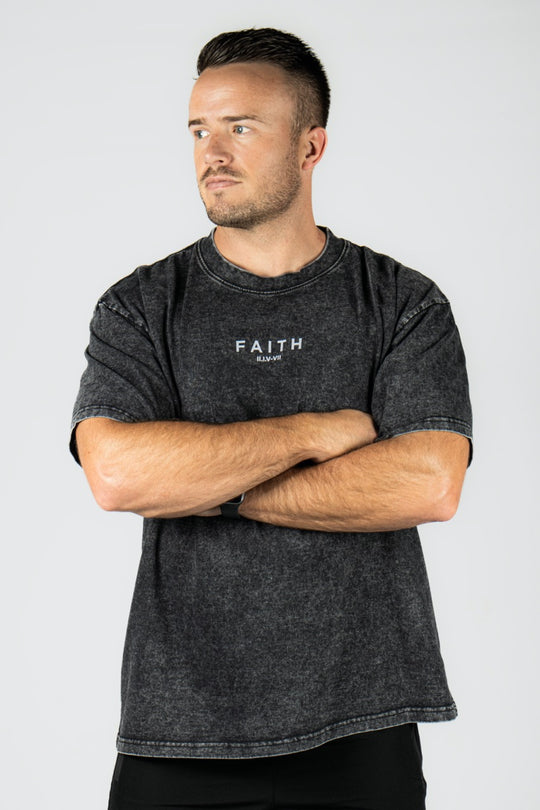 Elev8 Faith Oversized Washed Tee Black — mens oversized gym t-shirt South Africa