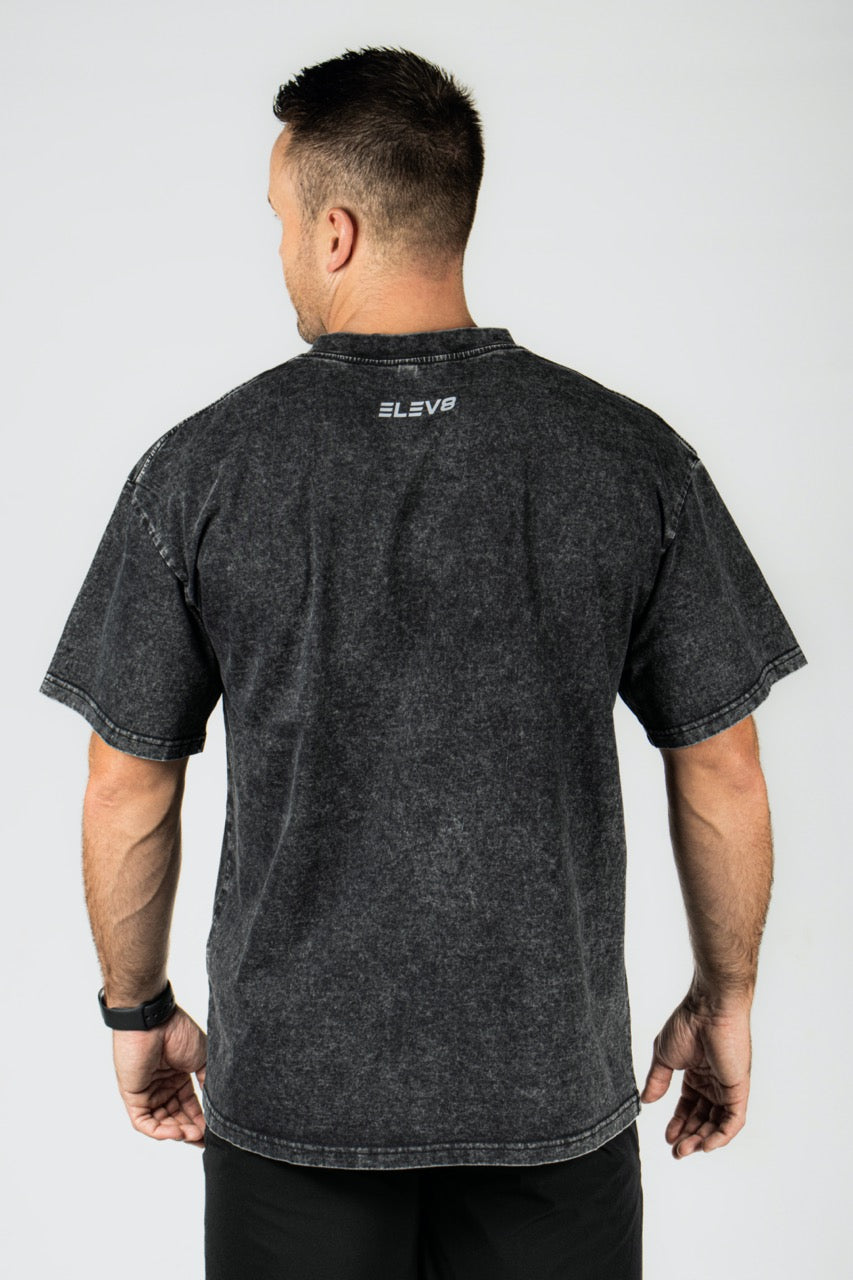 Elev8 Faith Oversized Washed Tee Black full length — mens fitness apparel SA
