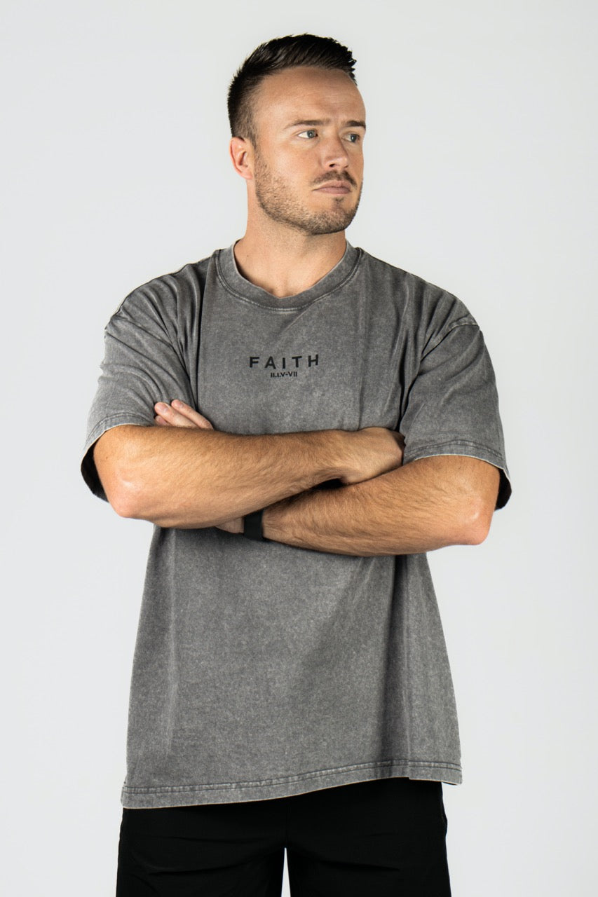 Elev8 Faith Oversized Tee Gray — mens washed gym tee South Africa