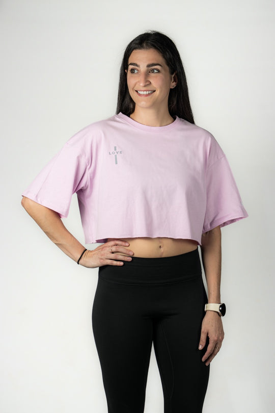 Elev8 Lover Crop Tee lilac full length — womens gym apparel South Africa