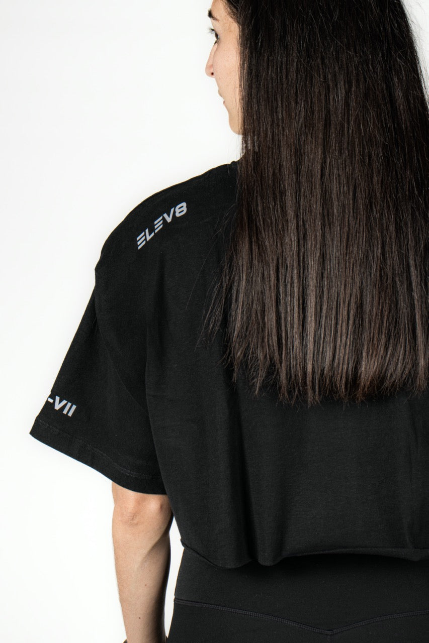 Elev8 black womens oversized crop tee back — gym clothing South Africa
