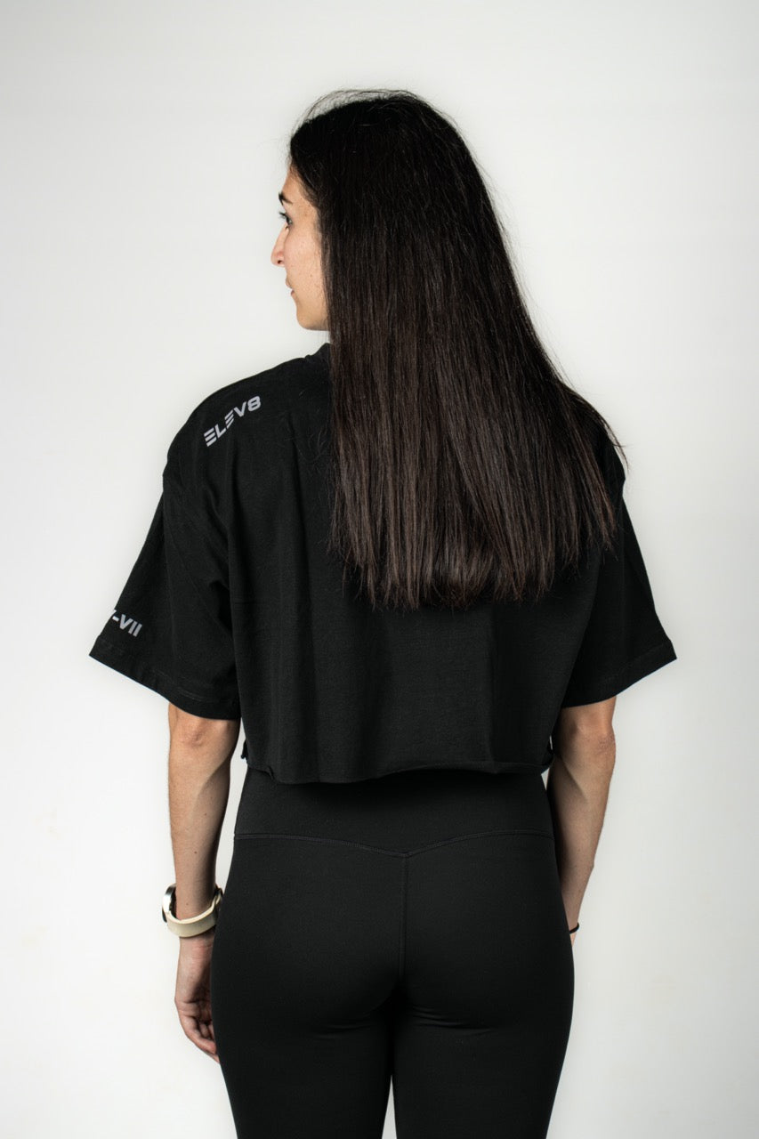 Elev8 black oversized crop tee back full length — womens activewear SA