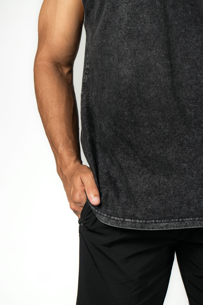 Elev8 Virtue Tank Black three-quarter view — mens fitness wear SA