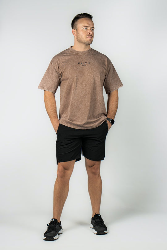 Elev8 brown mens oversized tee three-quarter back — activewear South Africa
