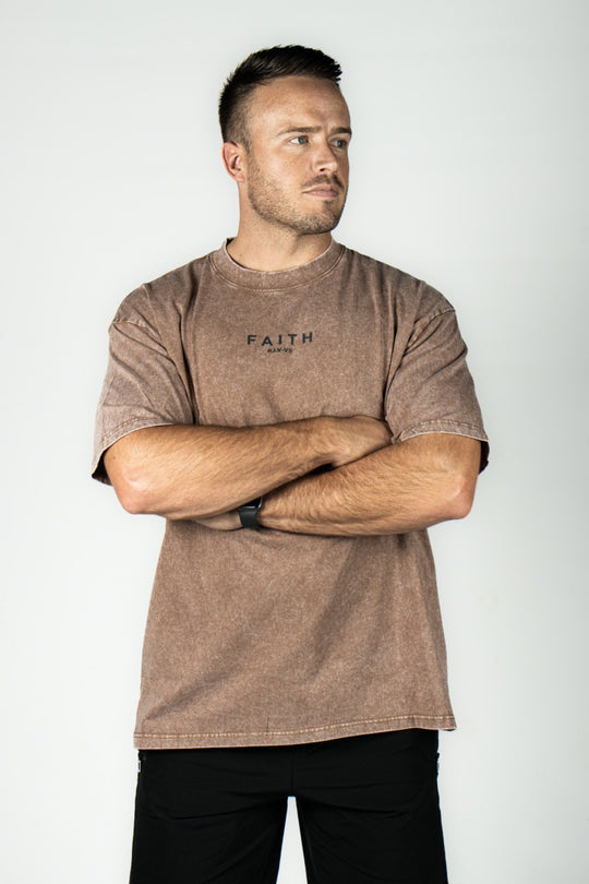 Elev8 Faith Oversized Tee Brown — mens oversized workout shirt SA