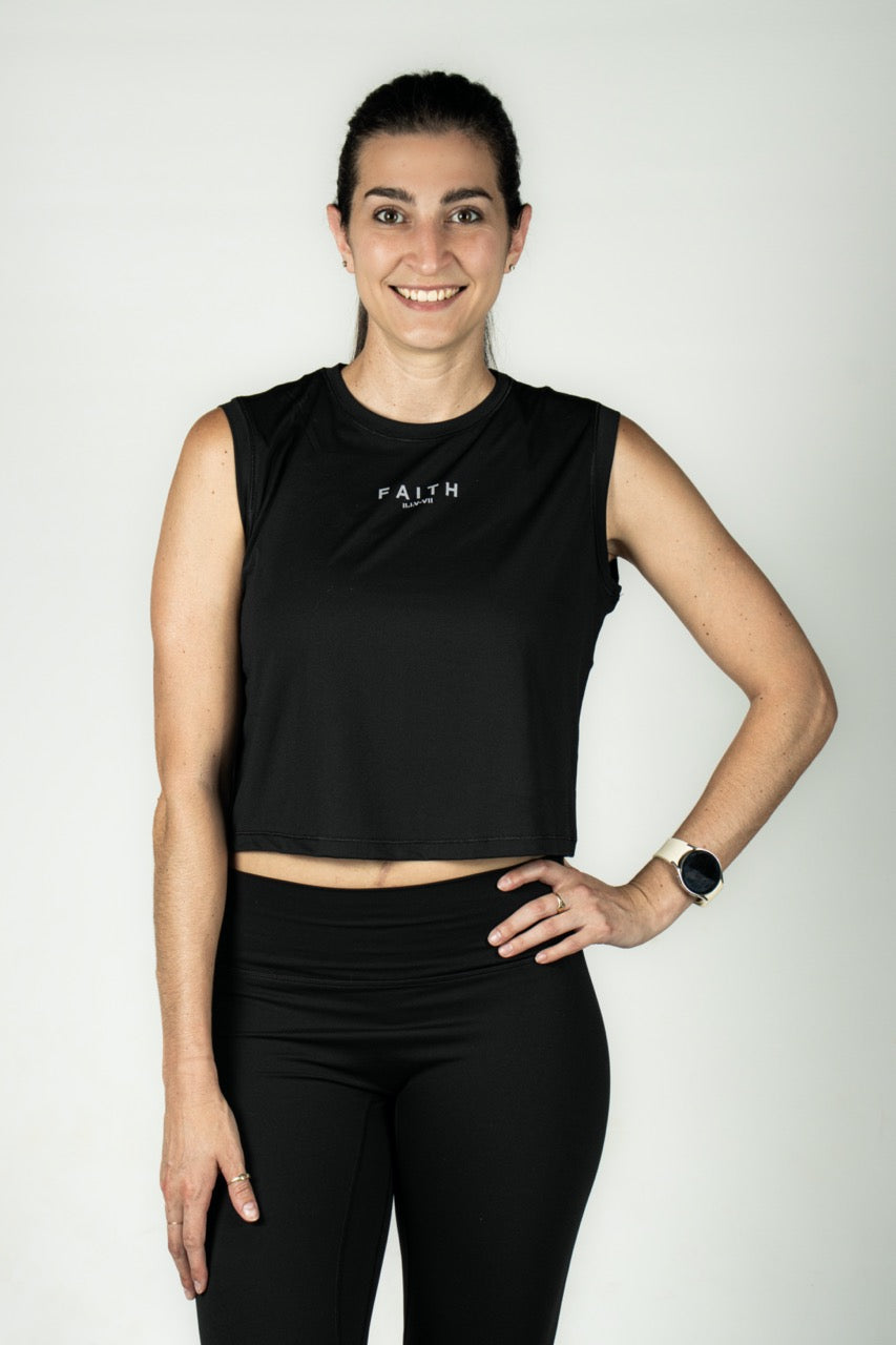 Elev8 womens black crop tank full length — faith fitness apparel SA