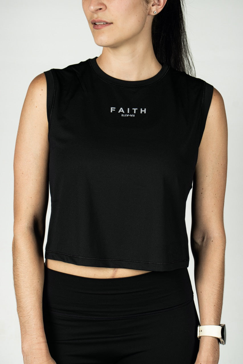 Elev8 Faith Muscle Crop Tank Black — womens crop gym tank South Africa