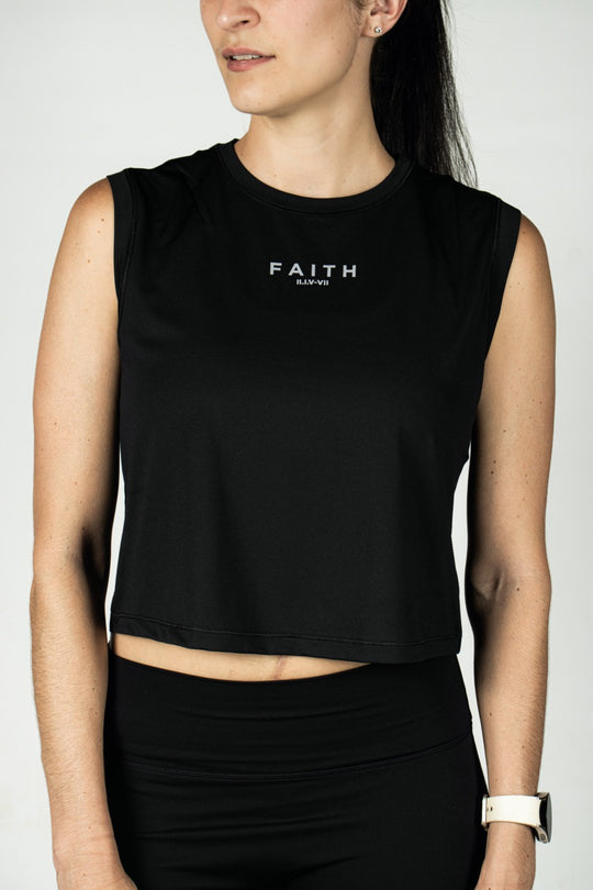 Elev8 Faith Muscle Crop Tank Black — womens crop gym tank South Africa