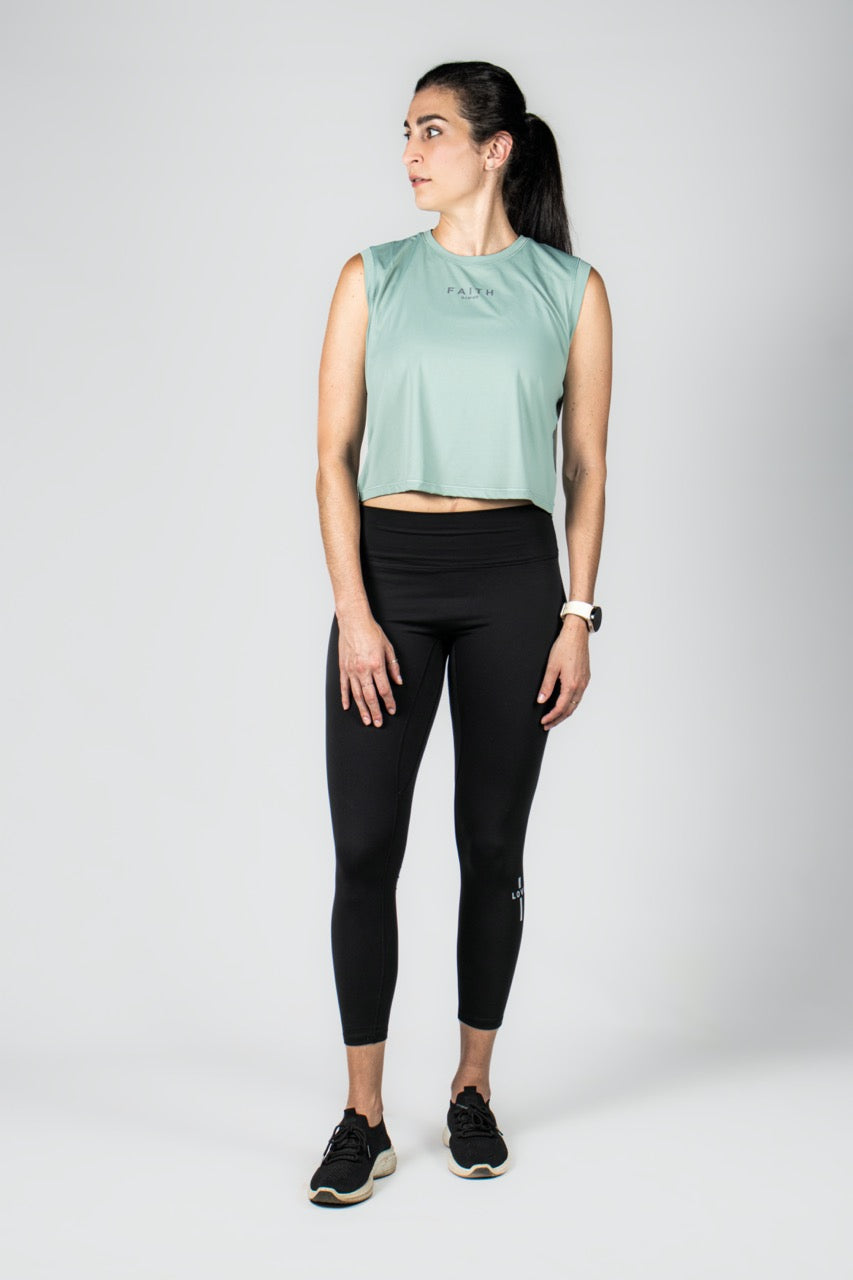 Elev8 green Faith Crop Tank full length — womens gym apparel South Africa