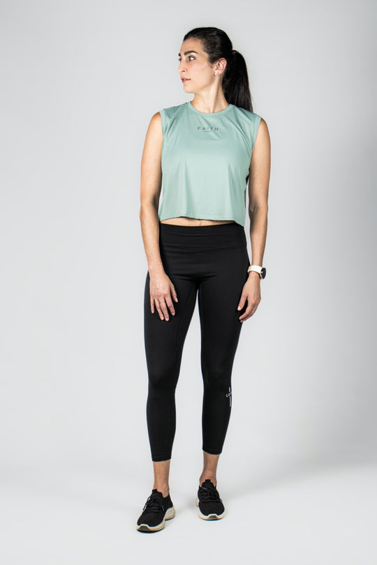 Elev8 green Faith Crop Tank full length — womens gym apparel South Africa