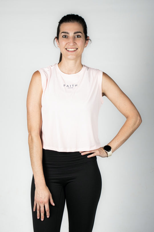 Elev8 pink womens muscle crop tank full length — activewear SA