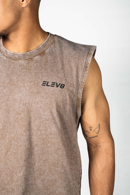 Elev8 Virtue print detail brown tank — mens activewear South Africa